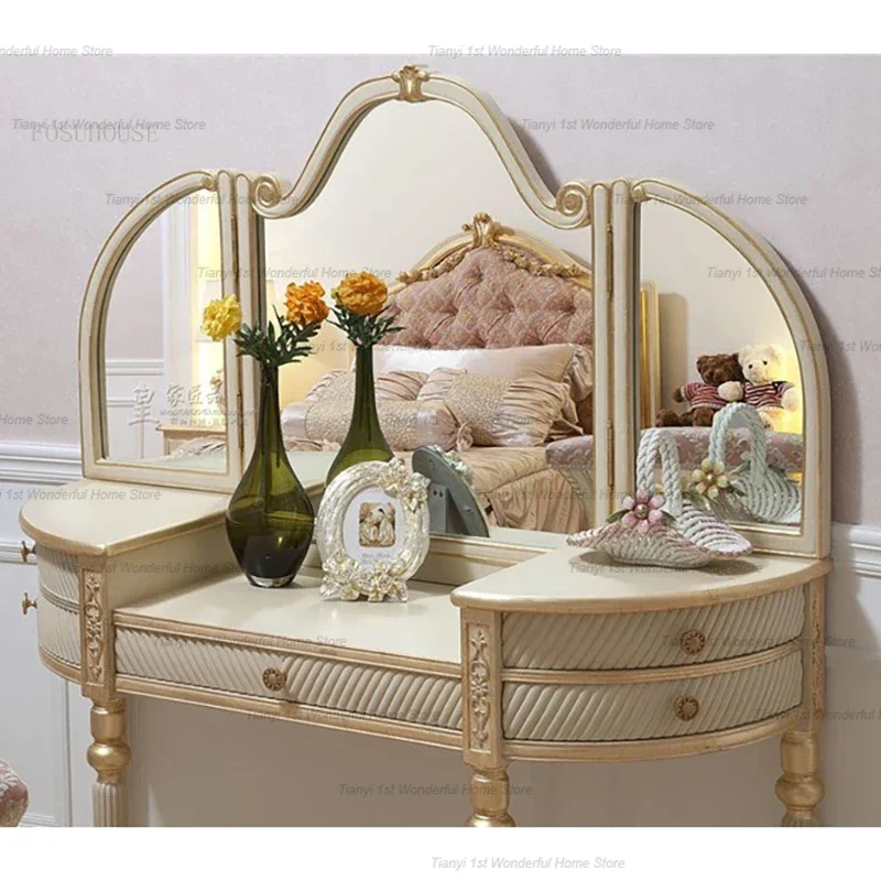 Multifunctional Dressing Table Bedroom Sets Modern Simple European Style Vanity Table with Mirror Small Apartment Makeup Dresser