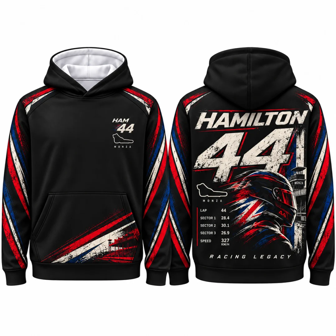 Hamilton 44 Racing Helmet Graphic Hoodie Unisex Double Sided Print Pullover Motor Sport Fan Streetwear Hooded Sweatshirt