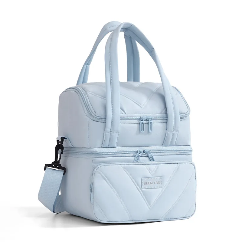 بلون طبقة مزدوجة حقيبة الغداء مانعة للتسرب سعة كبيرة حقيبة حفظ الطعام نزهة التخييم المحمولة حقيبة محمولة باليد