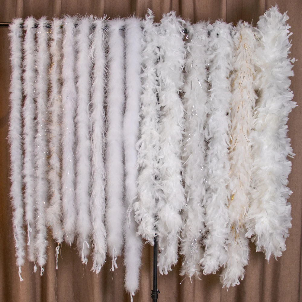 2 Yards Ostrich Feathers Boas Tuekey Marabou Plume Boa Multiple Styles for Wedding Dress Decoration White Plumage Shawl Tapes