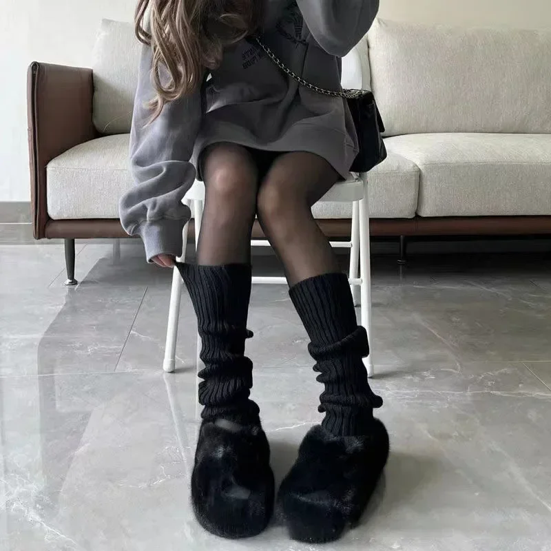 Protecteur de jambe pour fille Lolita, couvre-pied tricoté élastique, chaussettes tricotées en corne chaude, couvre-pied pour jeu de rôle, bas d'automne/hiver
