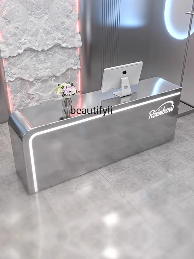 

E1001 ss Simple Modern Clothing Store Cashier Barber Shop Stainless Steel Bar Dance Room Gym Reception Desk