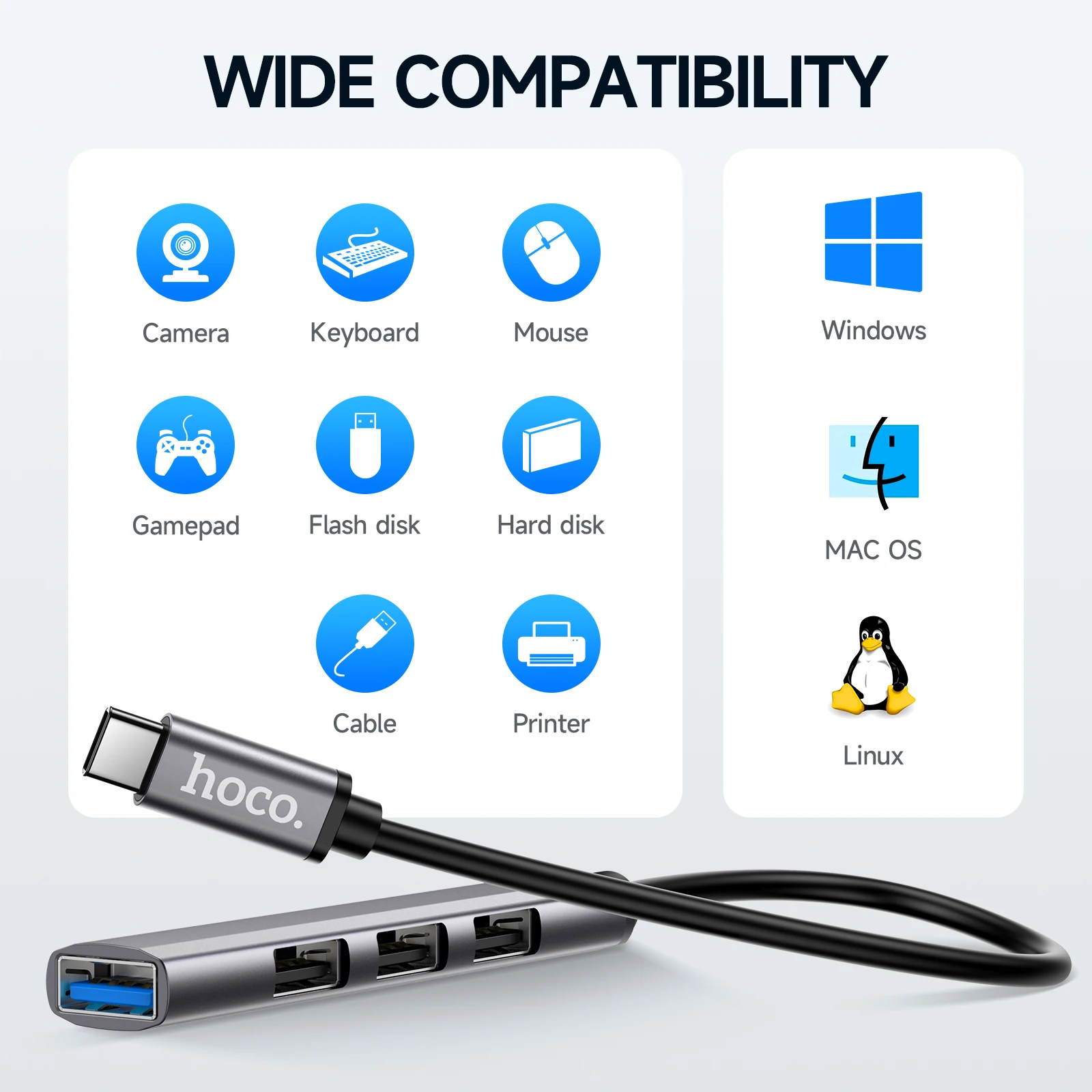 Hoco 4 in 1 USB C to USB 3.0 2.0 HUB Multi Splitter Adapter For Macbook Laptop Accessorie Aluminum Alloy OTG 5Gbps Multiport HUB