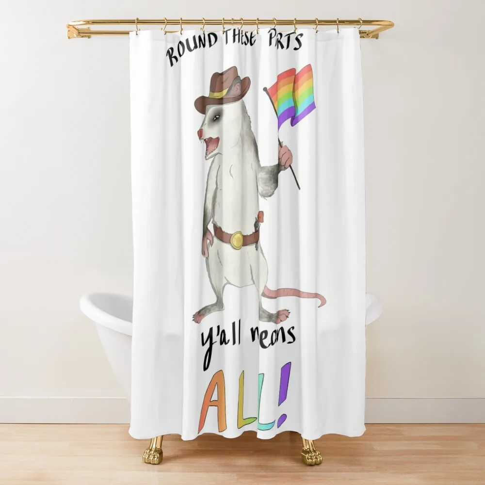 

Appalachian Cowboy Opossum with Rainbow Pride Flag Shower Curtain Modern Showers For Bathroom Elegant Bathroom Curtain