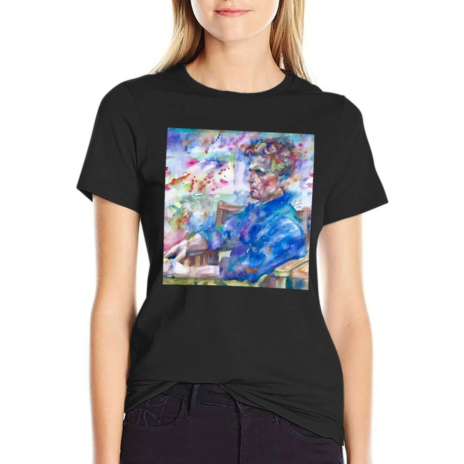 LUDWIG WITTGENSTEIN watercolor portrait .10 T-Shirt funny summer tops spring clothes Women 2024