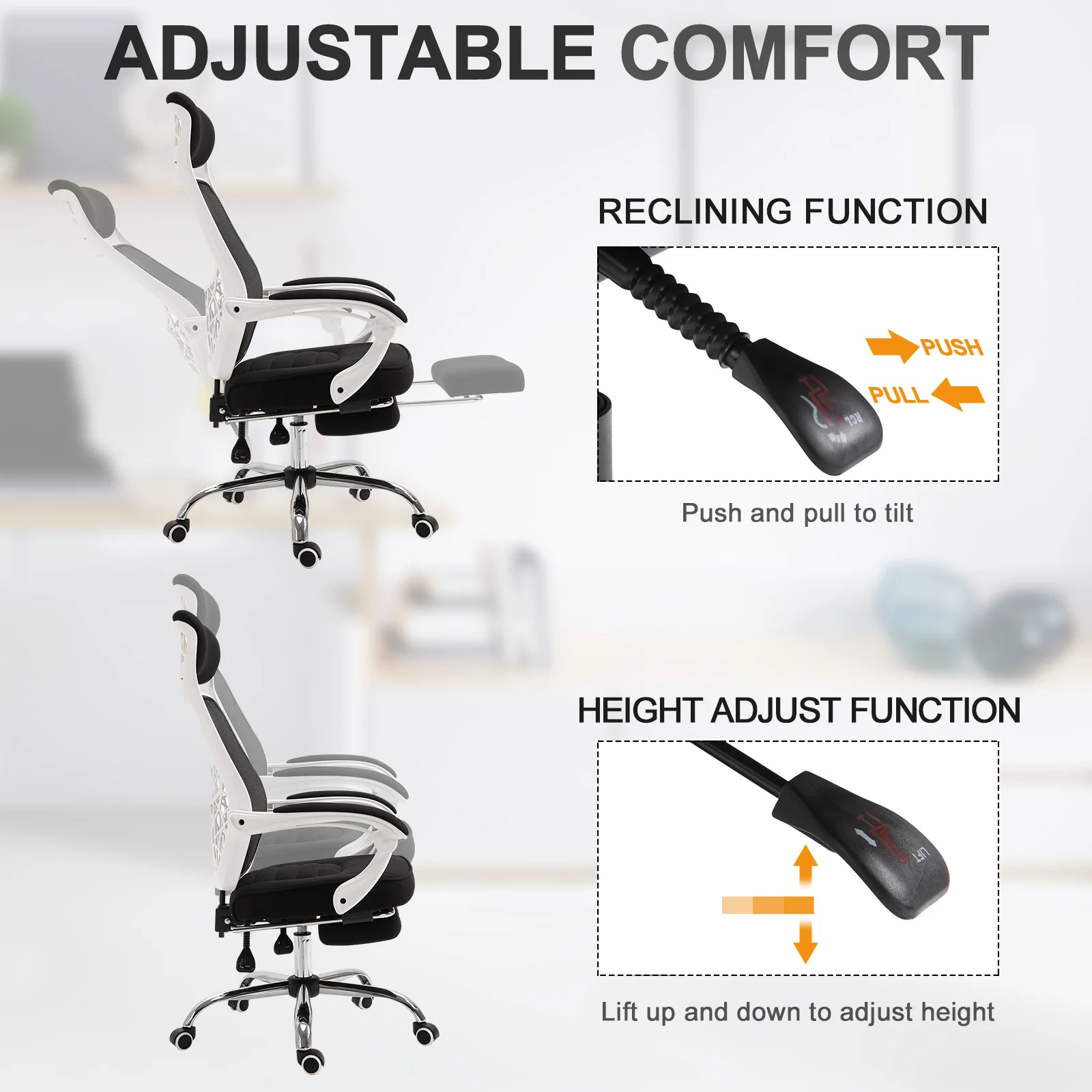 Ergonomic High Back Mesh Office Chair Swivel Reclining Computer Desk Chair with Retractable Footrest, Headrest, Padded Armrest view 3