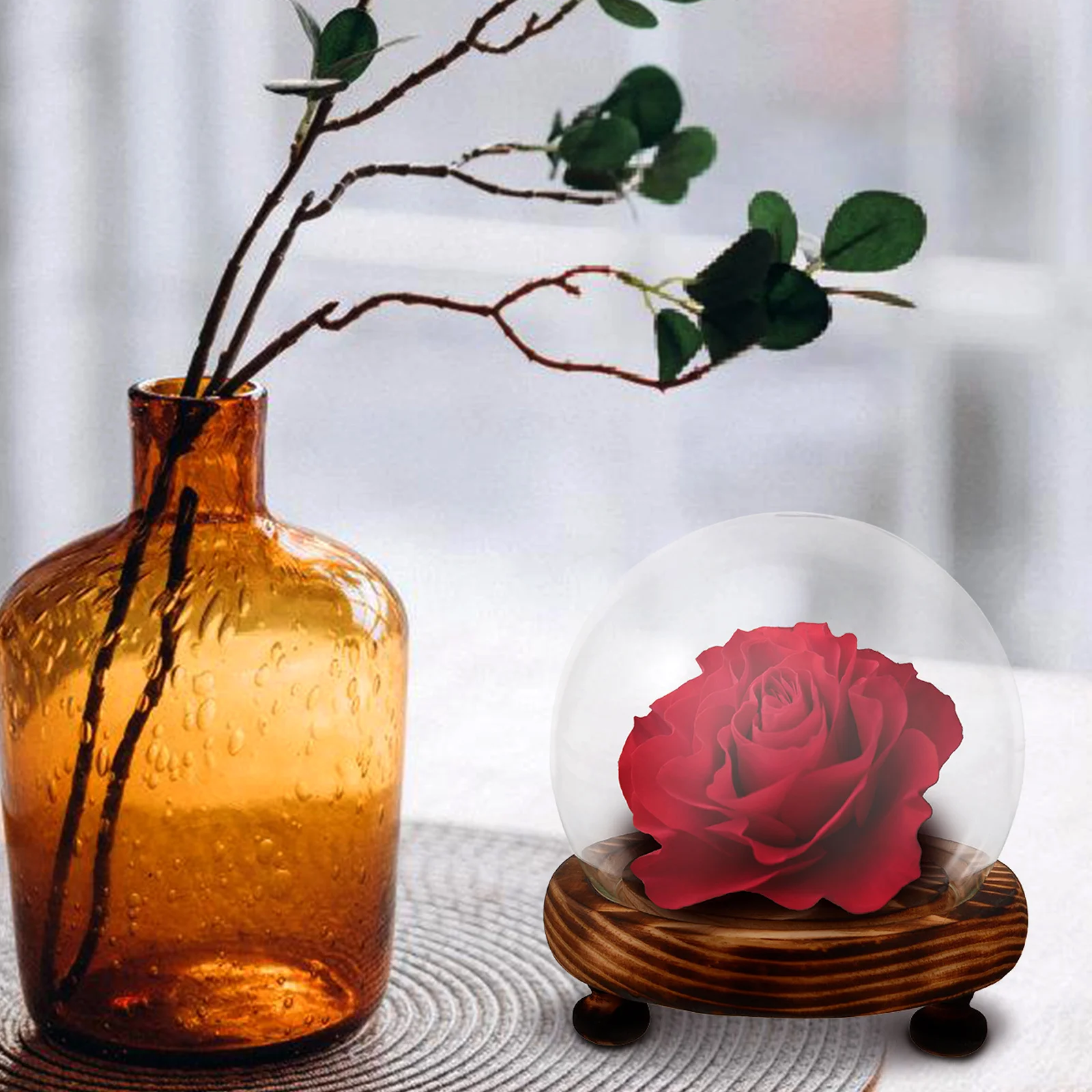 

Glass Dome Display Case Flower Glass Cover with Wooden Base Transparent Cloche Dome for Home Or Office Decor Small Display Case