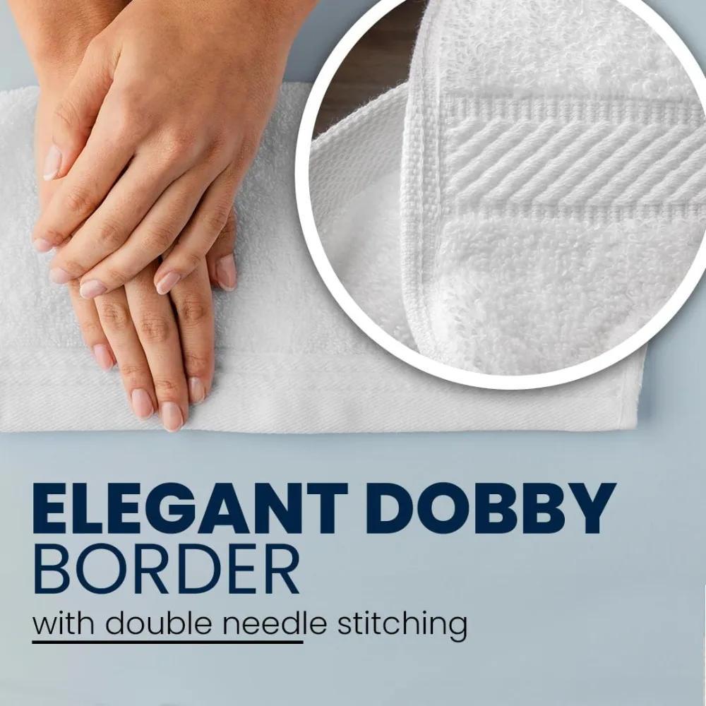 Toallitas de algodón hilado con anillo 100% peinado blanco de 13x13 pulgadas de primera calidad, paquete de 300, toallas de lujo ultrasuaves, altamente absorbentes y a granel para