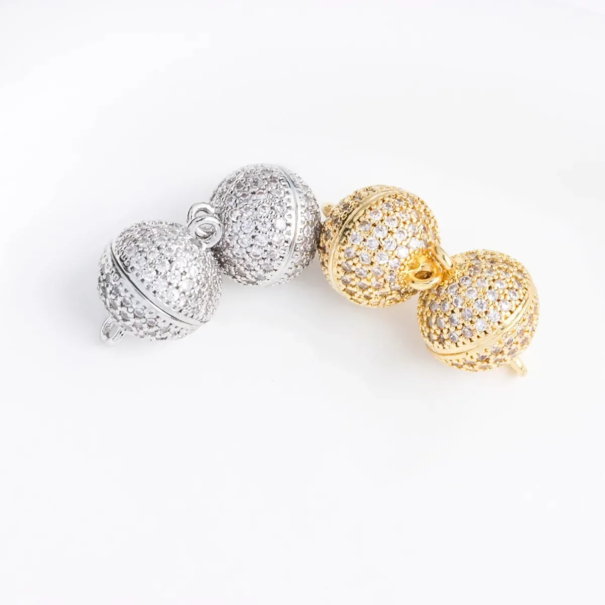 

14K Gold-plated Full Diamond 12mm Round Spherical Magnetic Buckle Bracelet Necklace Ending Magnet Buckle DIY Accessories