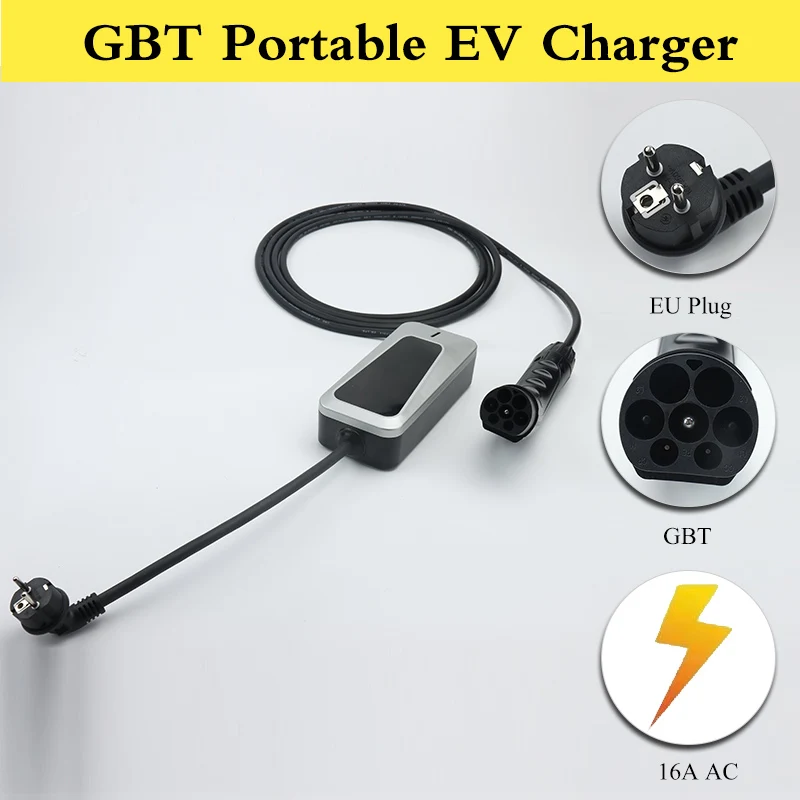 Electric car vehicle 16A 3.5 KW GBT Portable EV Charger Schuko EU Plug Adjustable EVSE Controller Wallbox