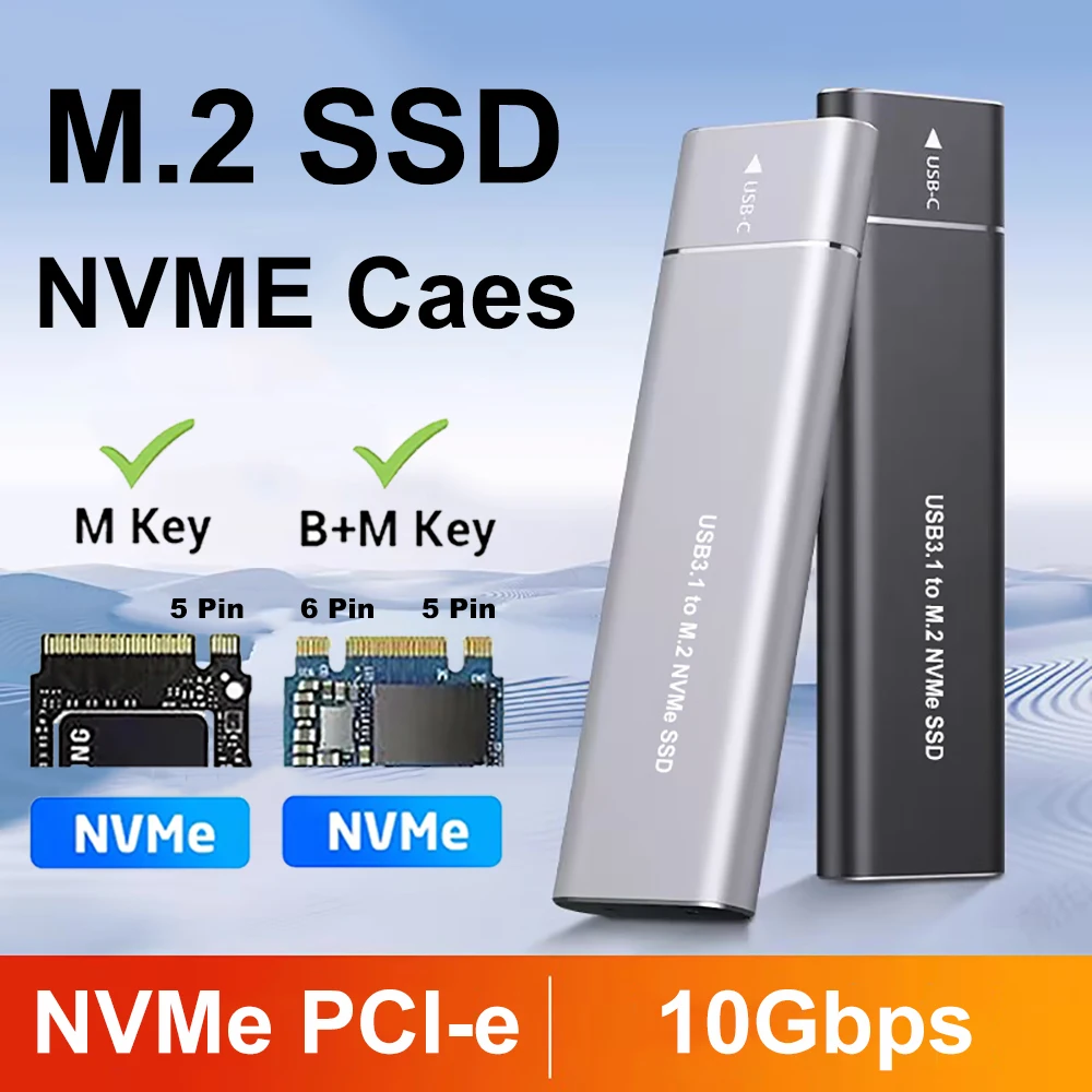 M.2 SSD NVME Enclosure USB 3.1 M.2 to USB C SSD Case 10Gbps USB A to Type C 2230/2242/2260/2280 M Key M+B Key For Laptop Phone