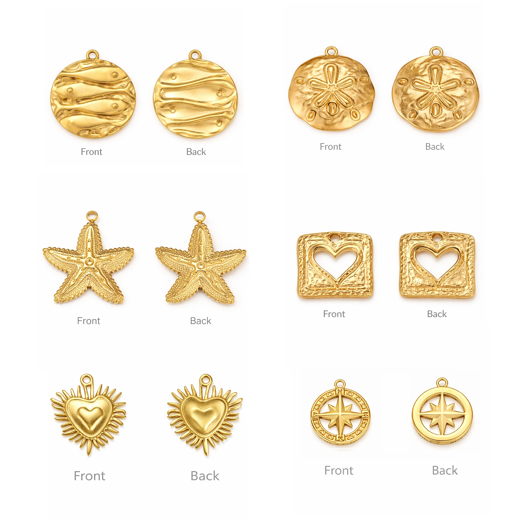 3Pcs Starfish/Sand Dollar/Compass Charms Stainless Steel Ocean North Star Pendant DIY Necklace Bracelet Crafting Jewelry Making