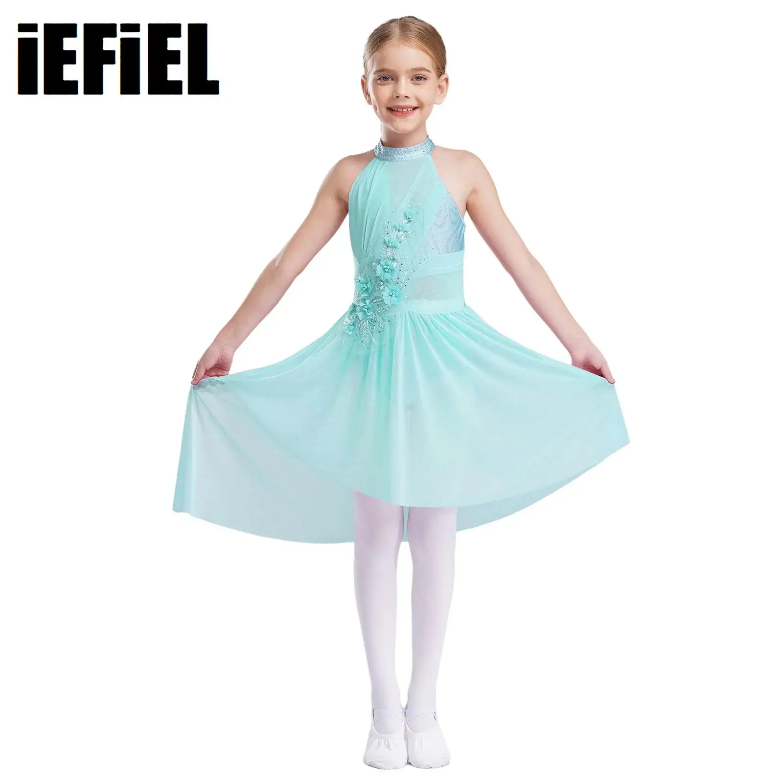 

Kids Girls Ballet Dress Lyrical Dance Dresses Sleeveless Irregular Hem Shiny Sparkly Rhinestones Delicate Applique Dancewear