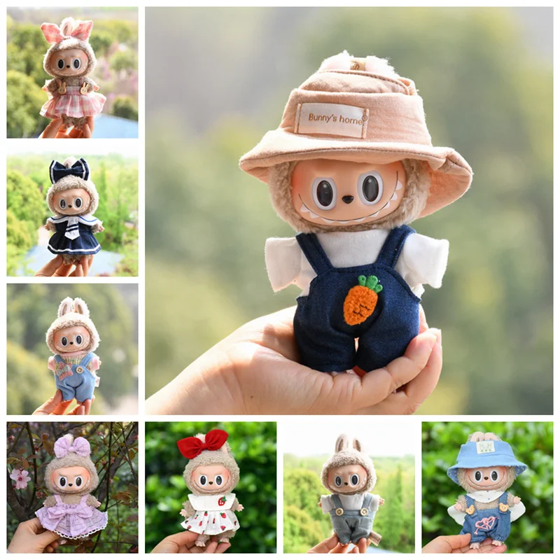 Kore için 17cm sevimli Mini peluş Doll\'S giyim kıyafet aksesuarları bts Exo Labubu Idol bebekler tulum şapka giyim DIY çocuklar hediye