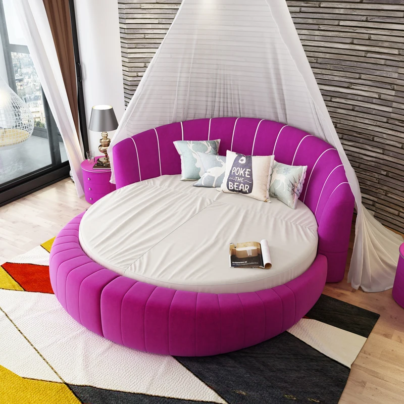 Cloth bed round bed fun theme hotel big round fashion luxury modern simple double princess bedroom wedding bed