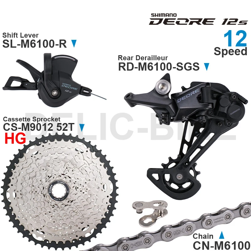 

SHIMANO DEORE M6100 12speed Groupset with Right Shifter Rear Derailleur Chain Original and SUGEK 11-50T 52T Cassette Sprocket