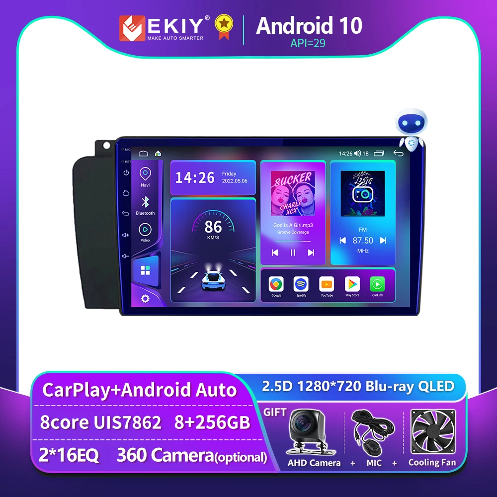 

EKIY T900 8G 128G Car Radio For Volvo XC70 V70 S60 2004 - 2009 Multimedia Player Android Auto GPS Blu-ray QLED Screen BT Stereo