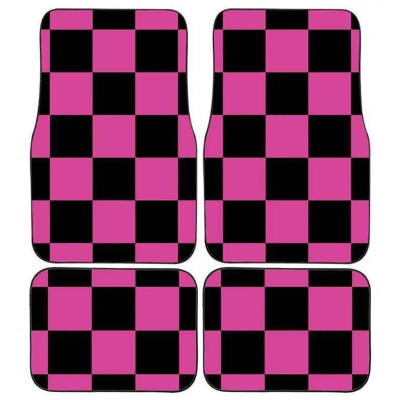 Personalised Custom Pink Racing Flag Chequered Car Mats Vehicle Mats, Perfect Christmas Gift for Him or Her