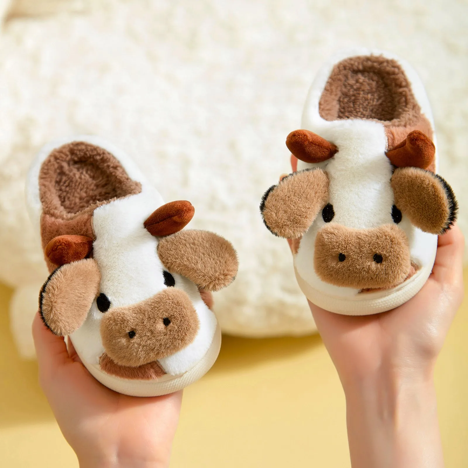 New Winter Kids Cute Cartoon Cow Warm Plush Slippers Children Indoor Non-slip House Baby Boys Girls Toe Wrap Home Cotton Shoes