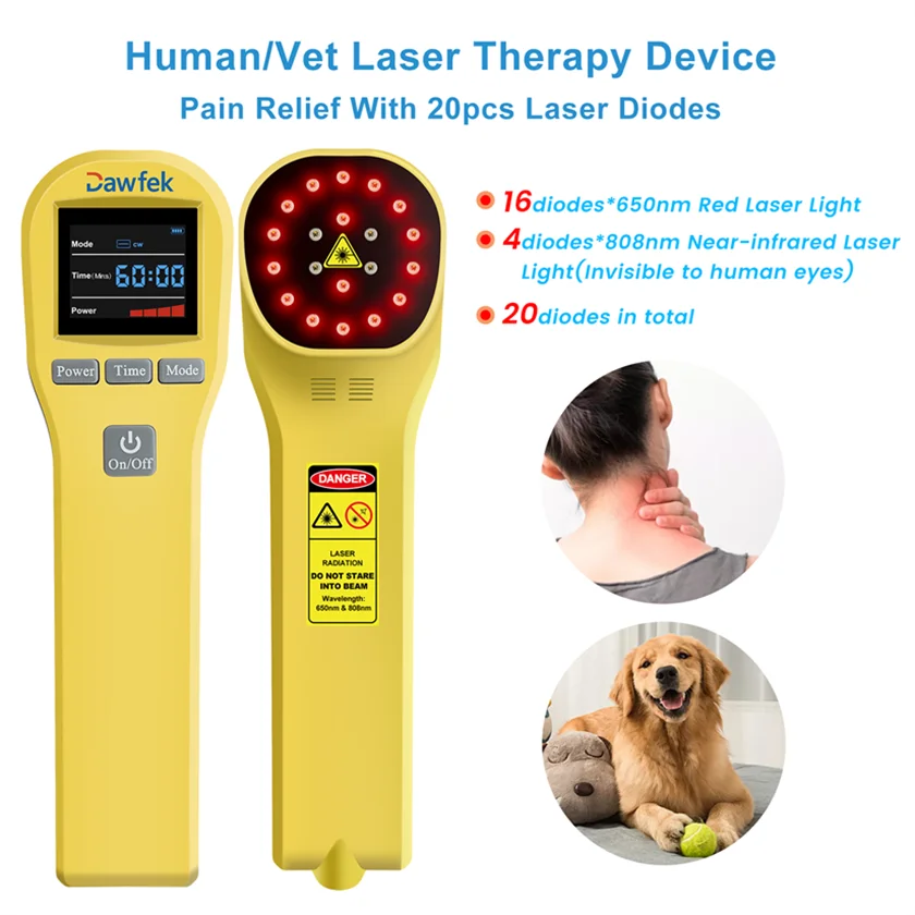 Dawfek-Appareil de thérapie laser de bas niveau, 20diodes, 650nmx16 + 808nmx4, traitement laser portable pour les blessures des tissus mous du dos oto