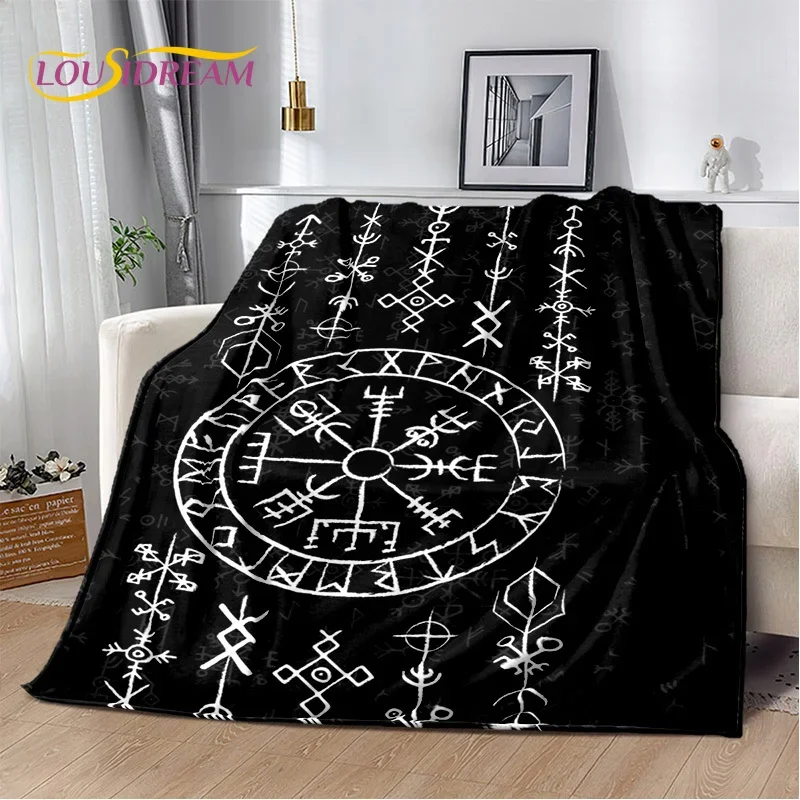 Nordic Viking Mythology Symbols Cobertor de flanela, Cobertor para sala de estar, quarto, cama, sofá, piquenique, crianças, Odin Cartoon Plush, 3D