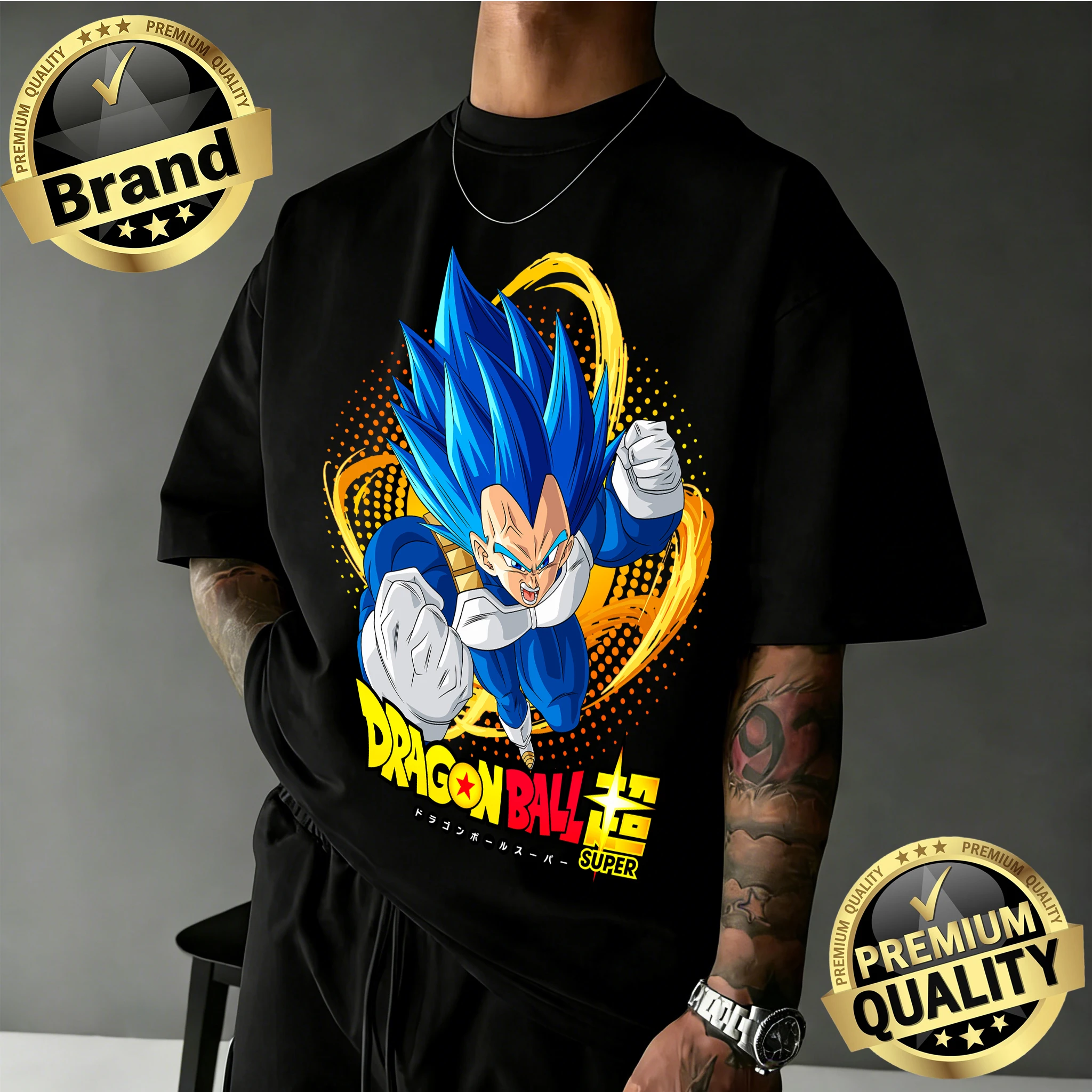 

2026 Summer New Arrival Dragon Ball Oversized Retro Anime T-shirt | Vegeta Super Saiyan Blue Retro Graphic Print 100% Cotton Tee