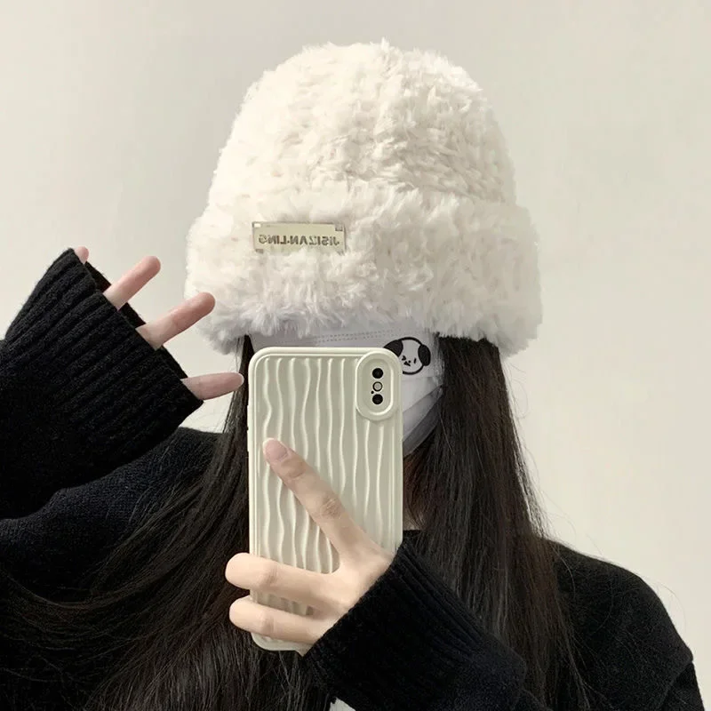 Winter Fluffy Fur Hat for Women Korean Fashion Soft Plush Hat Russia Outdoor Snow Coldproof Warm Benines Ear Protection Cold Cap