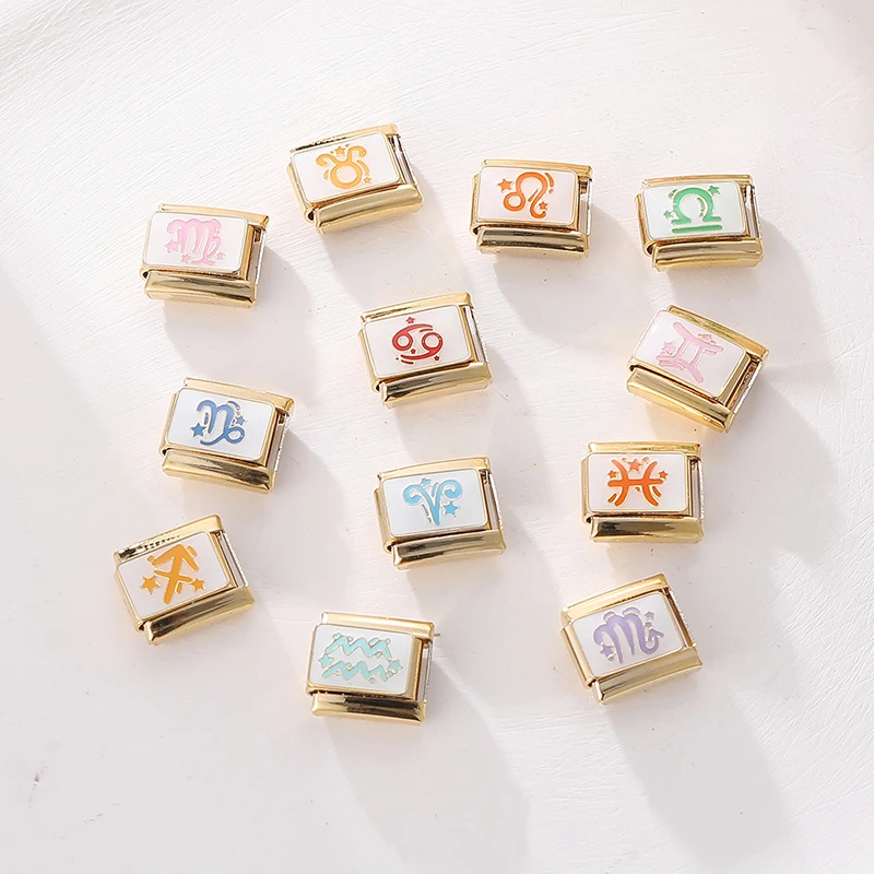 Nuevo Color dorado, 12 signos del zodiaco, abalorio italiano compatible con pulsera de acero inoxidable de 9mm, joyería de regalo para mujer, envío directo, venta al por mayor