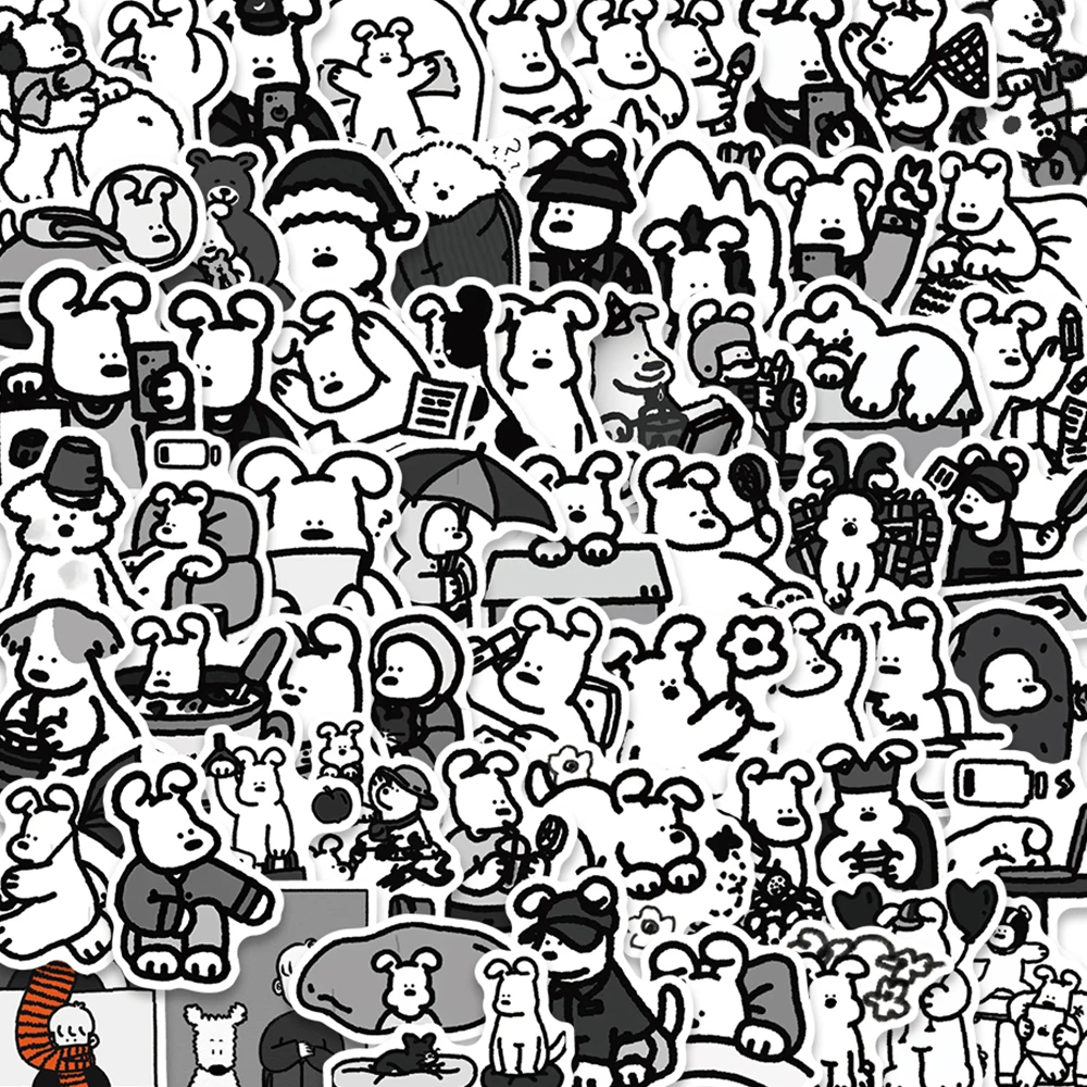 

62 шт. черно-белых наклеек с милыми минималистичными рисунками щенков для телефона, багажа, ноутбука, журналов, DIY, мультяшный подарок