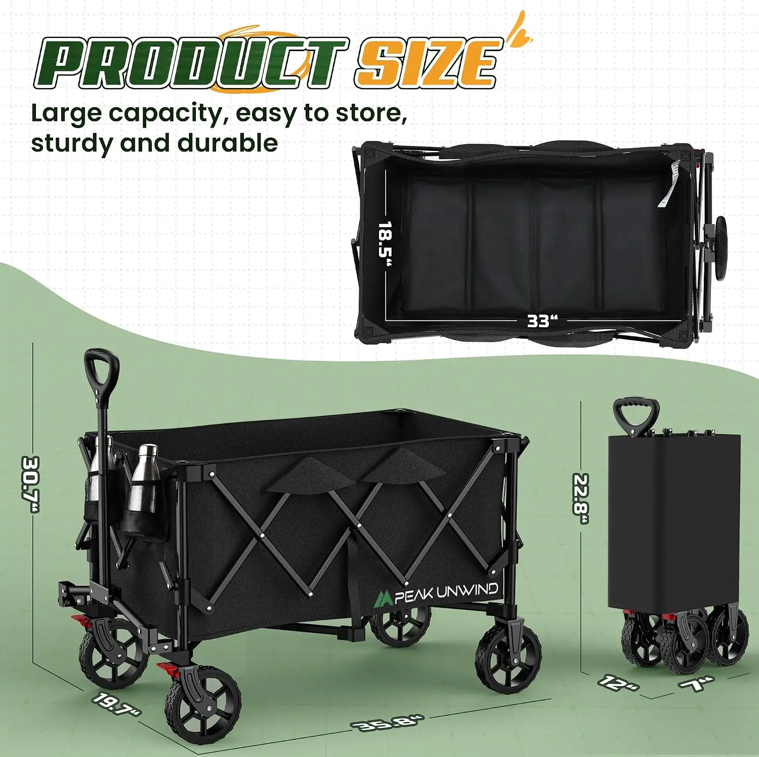 Wagons Carts Foldable, Collapsible Wagon With Wheels, 450LBS Heavy Duty Beach Wagon Cart, Lightweight Folding Utility Cart