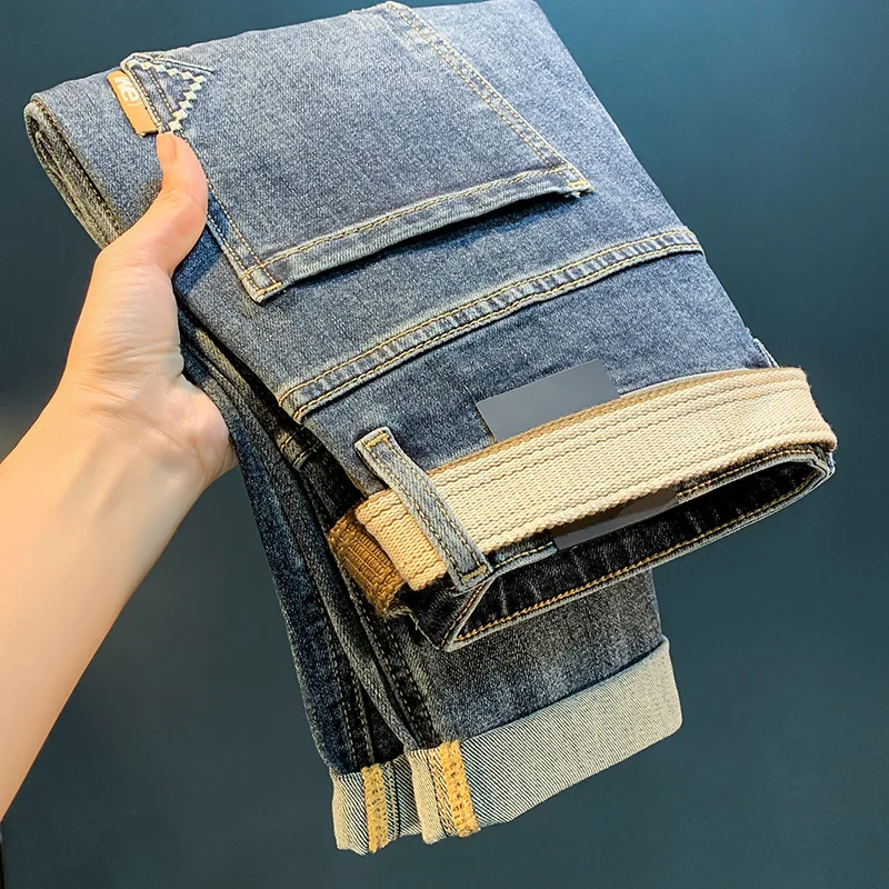 Jeans haut de gamme pour hommes, nouvelle mode, tendance de la rue, sarouel mince, denim doux, décontracté, fjm, automne, 2024