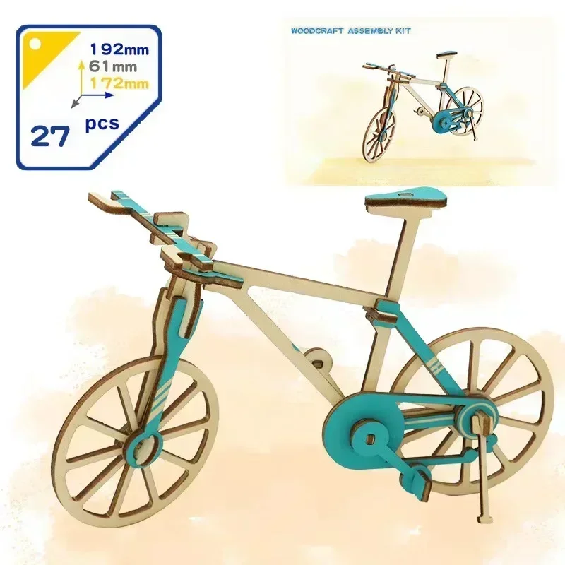 Kits de construcción de modelos de dinosaurios de madera, Mini modelo de bicicleta de madera 3D DIY, juguetes para niños, Kit de montaje de accesorios artesanales