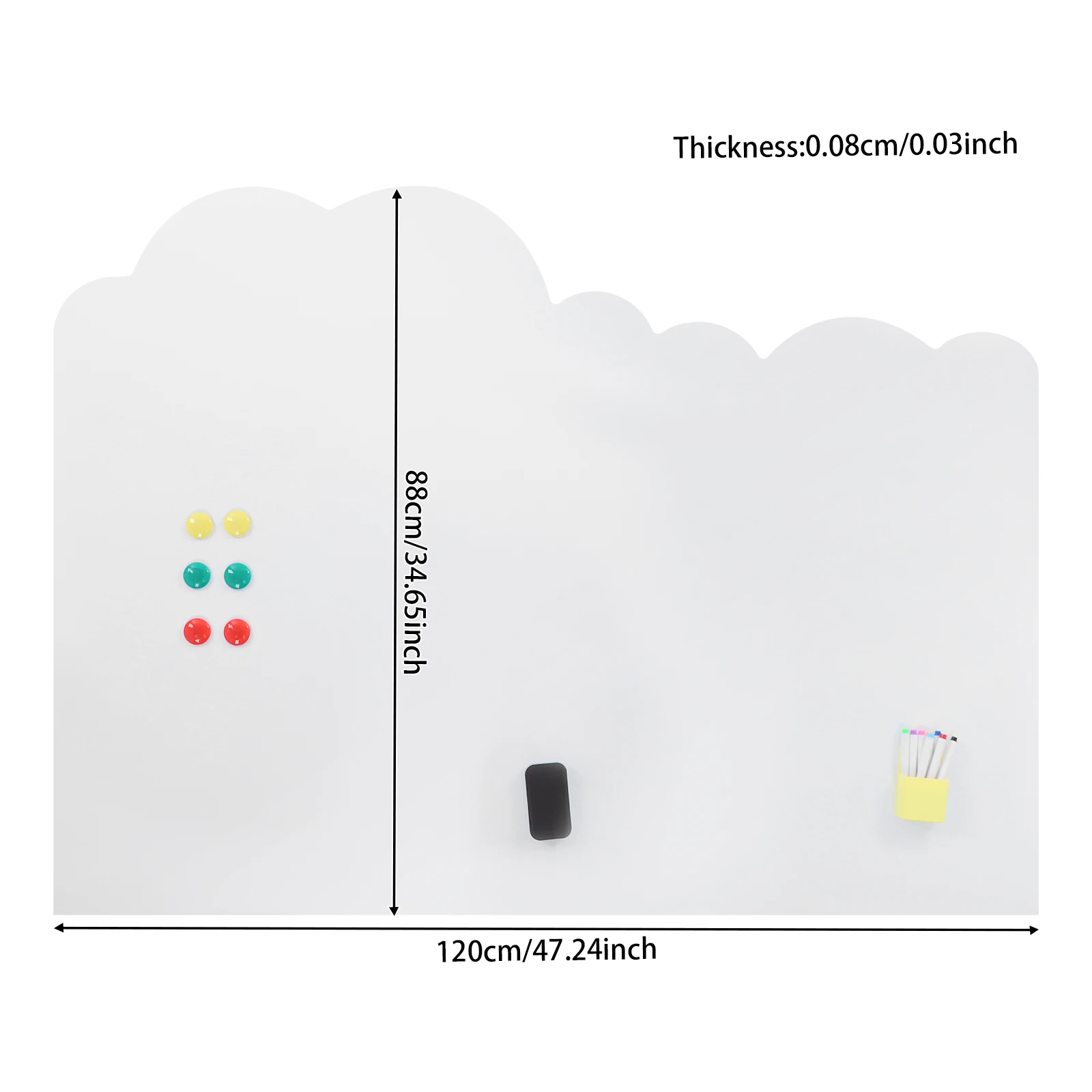 ملصق سبورة بيضاء مغناطيسي ذاتي اللصق على شكل سحابة للعرض، جرافيتي للأطفال 88 × 120 سم #6