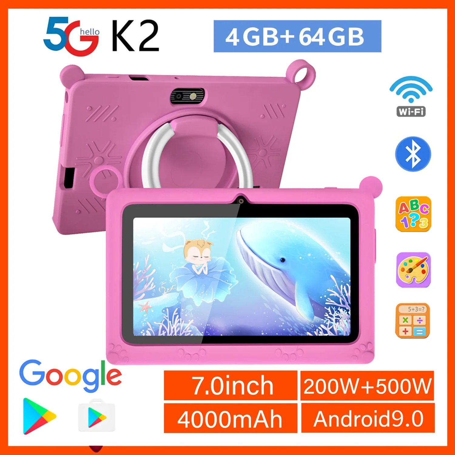 Bdf k2 neue 7 Zoll Kinder Wifi Tablets Quad Core 4GB RAM 64GB ROM Lernen Bildung Google Play Android 9,0 Tablet PC