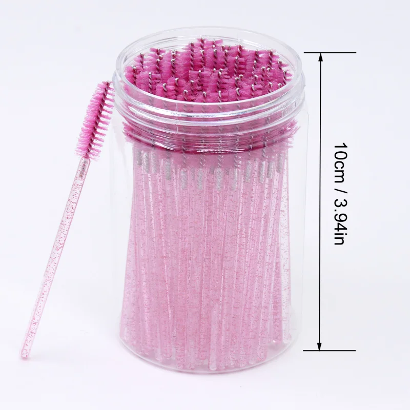50Pcs/Bottle Disposable Eyelash Extension Mascara Wand Glitter Micro Lash Brushes Spoolie With Container Case Wholesale