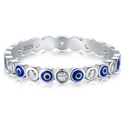 Trumium-Anillo de plata de ley s925 con forma de ojo de zafiro, sortija de eternidad, esmalte azul, joyería fina de la suerte, regalos de fiesta para mujer