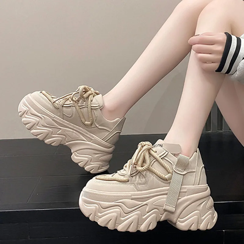 Platform Shoes for Women Mesh Breathable Chunky Sneakers High Platform Designer White Tennis Shoes Increase Casual Sport Shoes