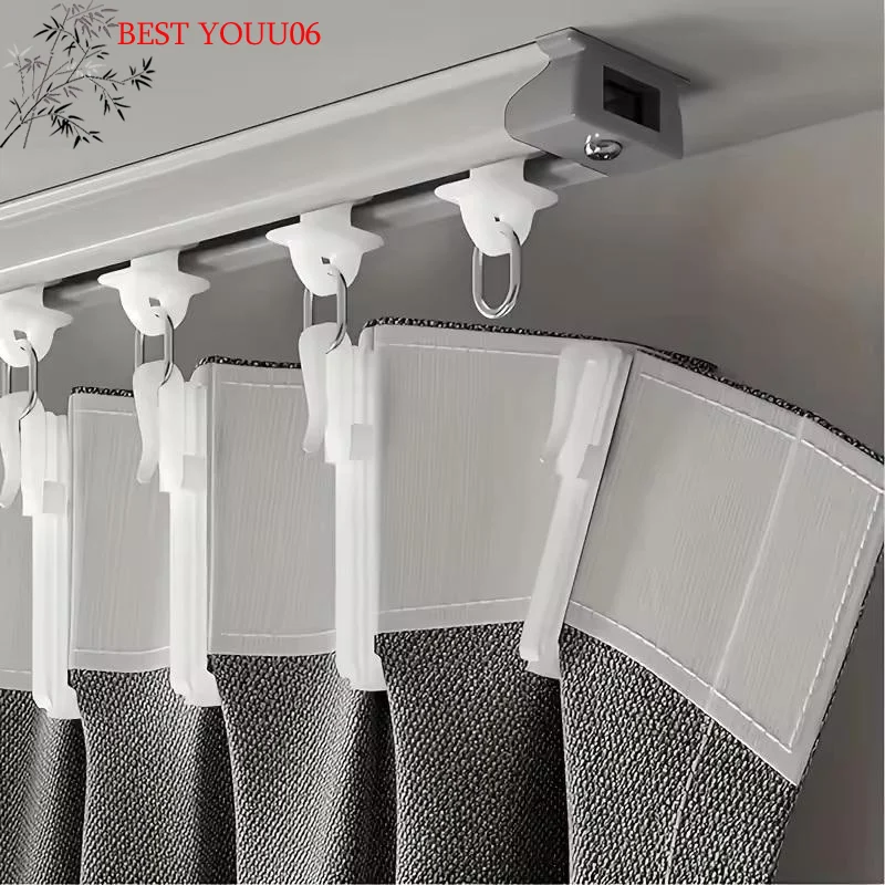 (YOUU06)50PC Curtain Hanging Hooks Ring Window White Plastic Thickened Adjustable Height Curtain Hook For Home Curtain