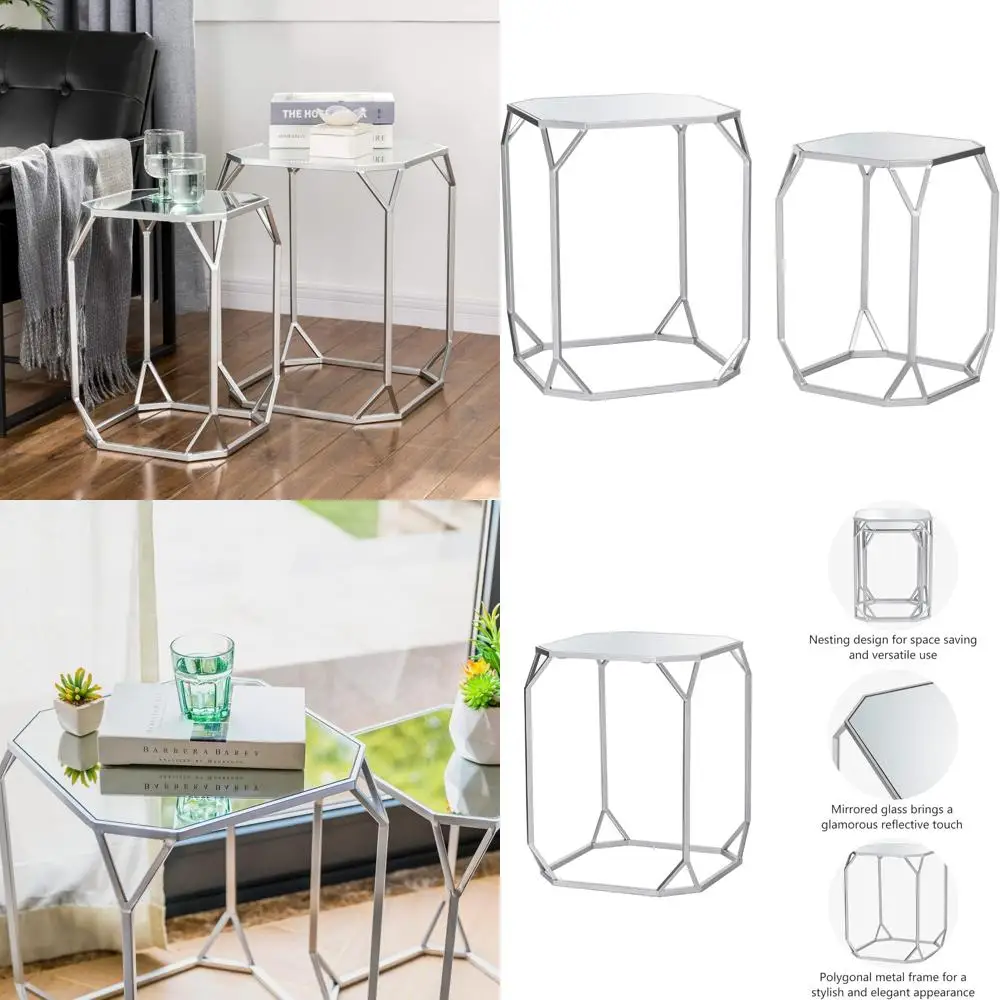 

Pair of Nesting Coffee Tables - Decorative Accent Side End Tables for Home and Office Use