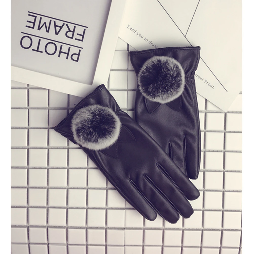 

1Pair Touchscreen Warm Gloves PU Thick Design Breathable Elastic Comfortable Winter Keep Warm Women Gloves Black