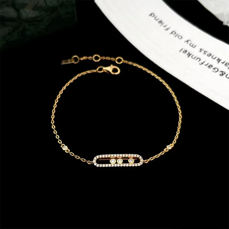 French 925 Luxury Jewelry Classic Move Series Three Active Diamond Women's Double Chain Bracelet. High end gifts