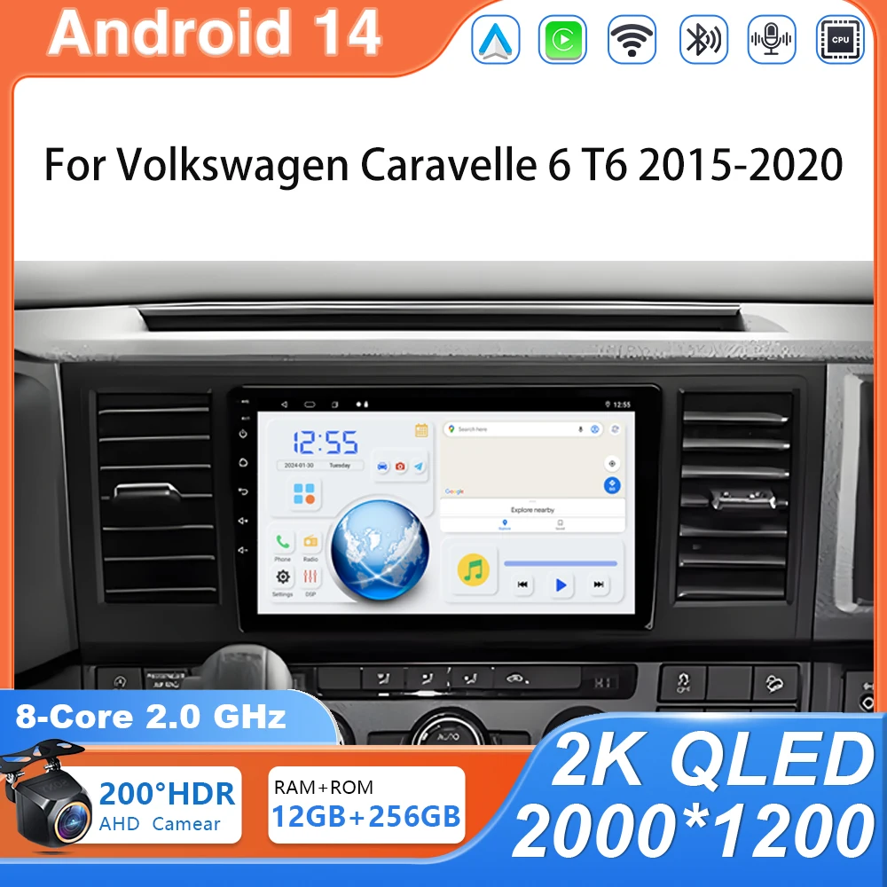 

Android 14 Carplay Car Radio Multimedia Player For VW Volkswagen Caravelle 6 T6 2015-2020 DSP Stereo Head Unit Autoradio GPS 4G