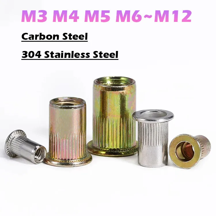 M3 M4 M5 M6 M8~M12 304 Stainless Steel Carbon Steel Galvanized Flat Head Blind Rivet Nut Insert Rivnut Nutsert for Screw Bolt
