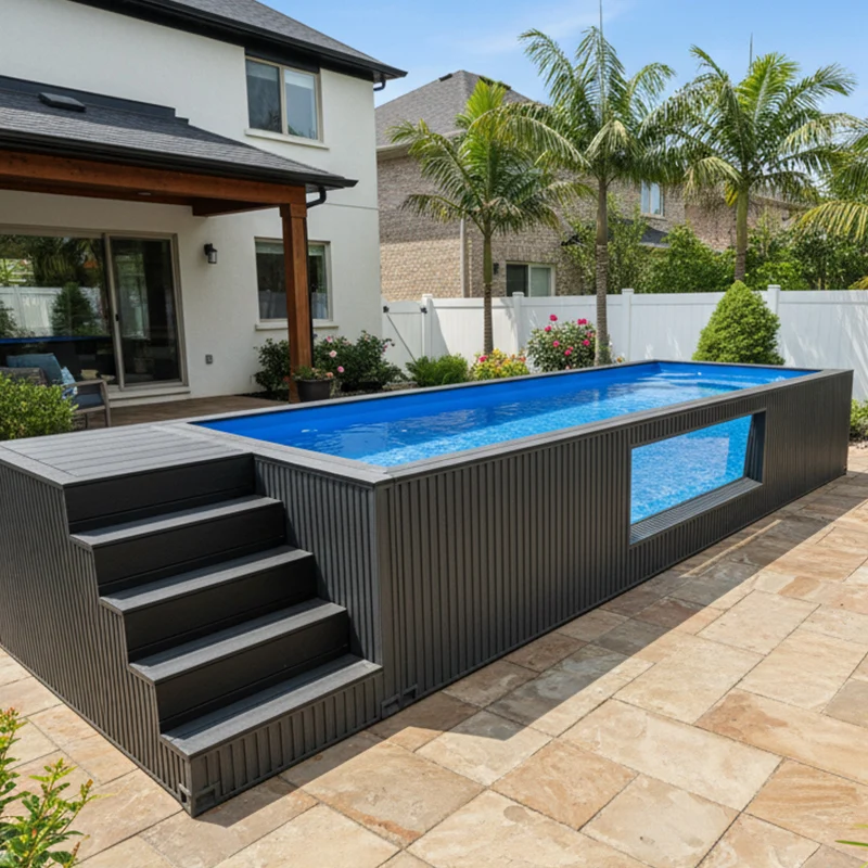 20FT Shipping Container Pool 40FT Inground Pool Container Prefab Above Ground with Acrylic Window Plunge Tub