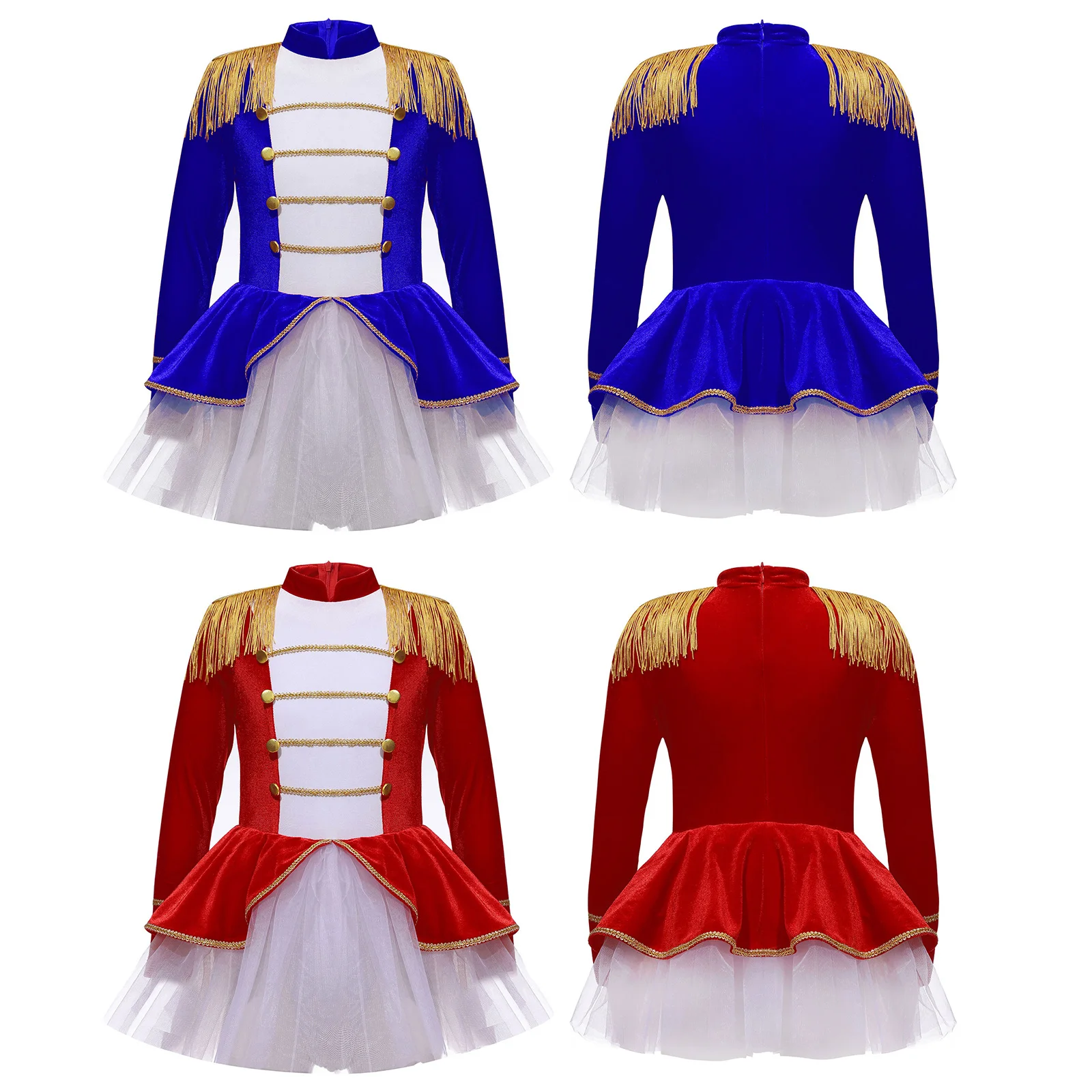 Traje Ringmaster de circo para crianças, uniforme de banda, Halloween Cosplay, vestido extravagante, manga comprida, vestido tutu borla, meninas marchando