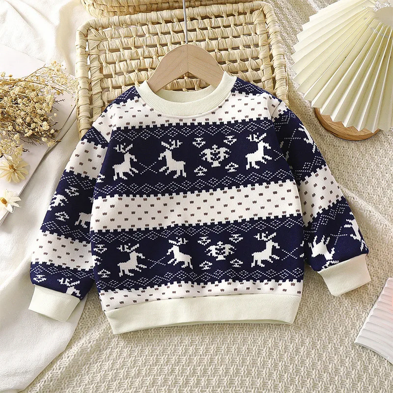 2024 New Autumn Winter Baby Boy Girl Knitted Sweater Warm Cartoon Children\'s Sweater Fashion Long Sleeves Baby Christmas Clothes