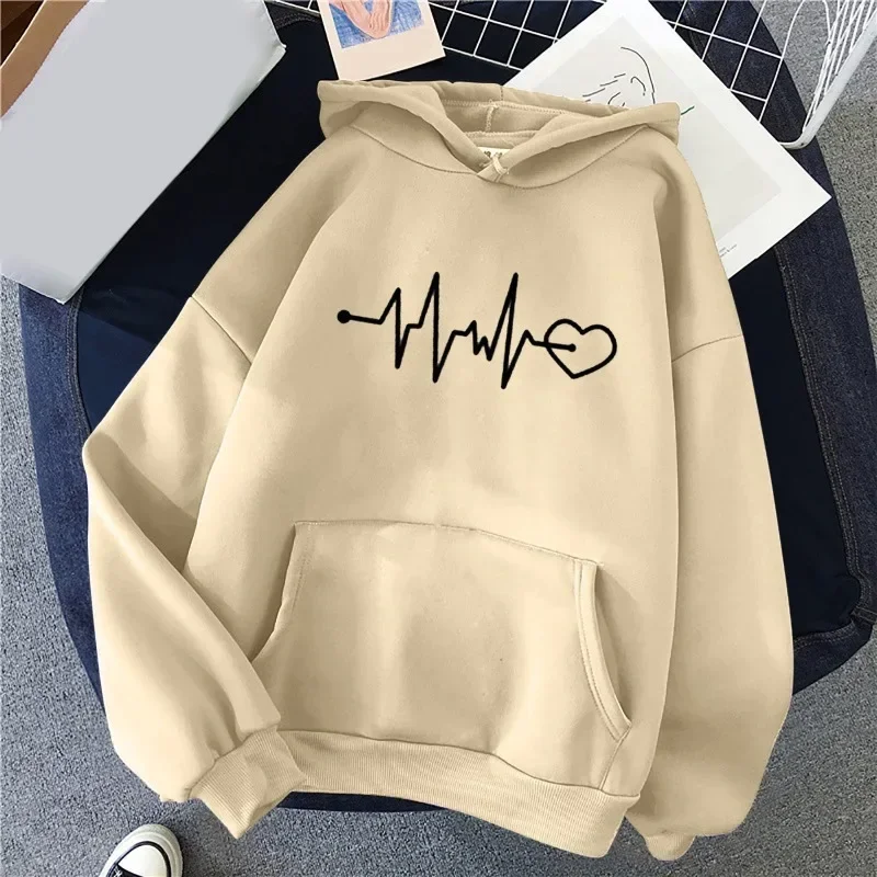 

Autumn Winter Love Shape Print Women's Hoodies Lazy Style Loose Hoodie Fashion Clothing Hooded Tops Casual Y2k Sweatshirt Tops