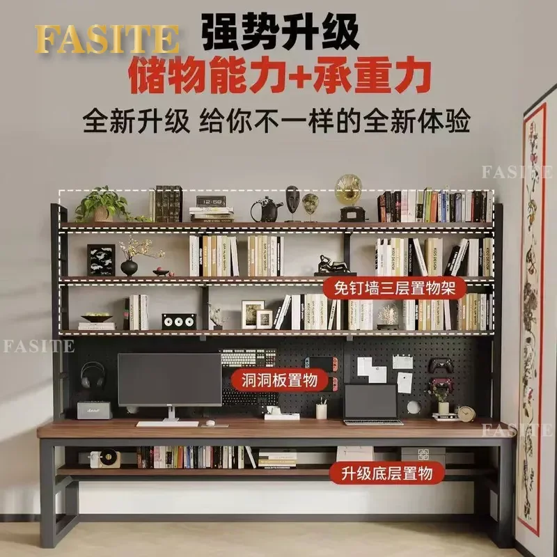 For Solid Wood Ecological Board Computer Desk Double Writing Desk Modern Simple Hole Board Desktop Home Desk Bookshelf
