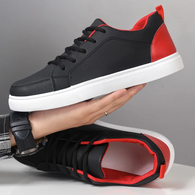 Men's Faux Leather Skate Shoes Non-Slip Thick Sole Lace Up Low Top Fashion Comfort Daily Walking Sneakers