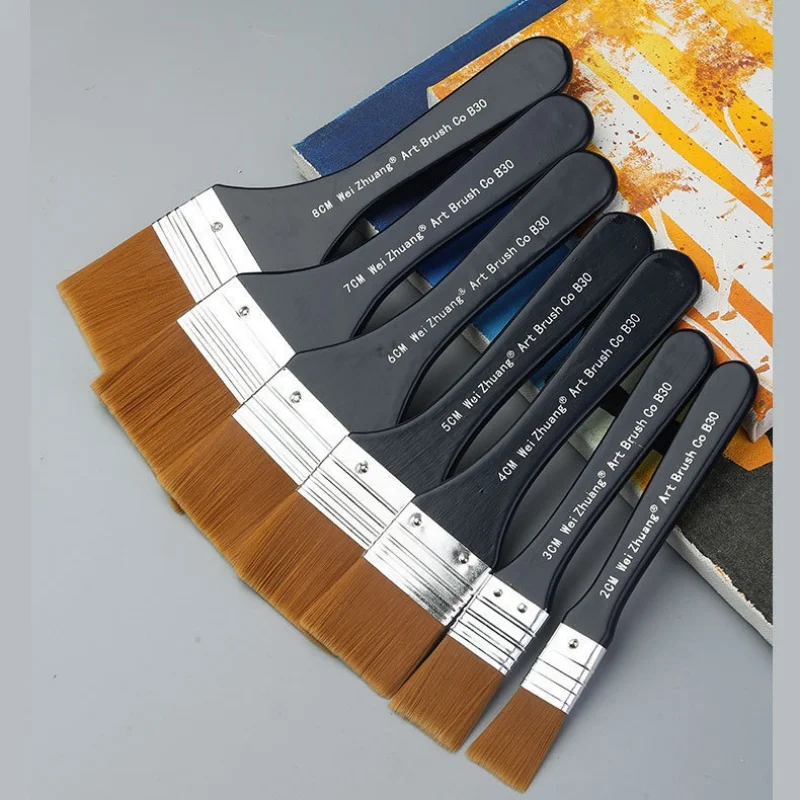 Pincel plano de artista, juego de pinceles de lavado grande, pelo de nailon para barnices de yeso, pintura acrílica, pared de acuarela, suministros de arte, 1/7 Uds.